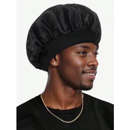 Touca de cetim masculino, gorro redondo para homens, cuidados com cabelo crespo, cacheado e liso