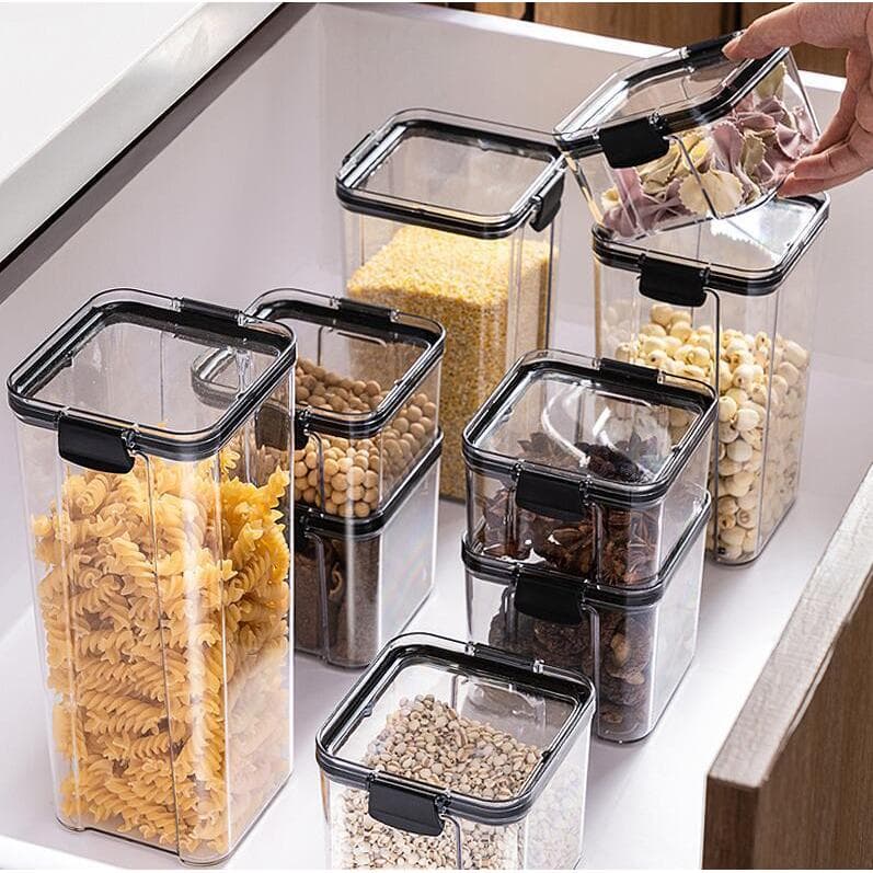 Latas herméticas transparentes transparentes, caixa de armazenamento de latas de grãos, lanches, frutas secas, latas de