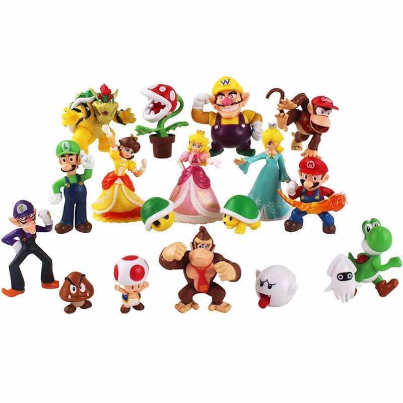 Conjunto de 18 peças Super Mario Brothers Yoshi, Princess Peach, Luigi, Shy Guy, Carrot, Bowser, Piggyman Figuras de Açã