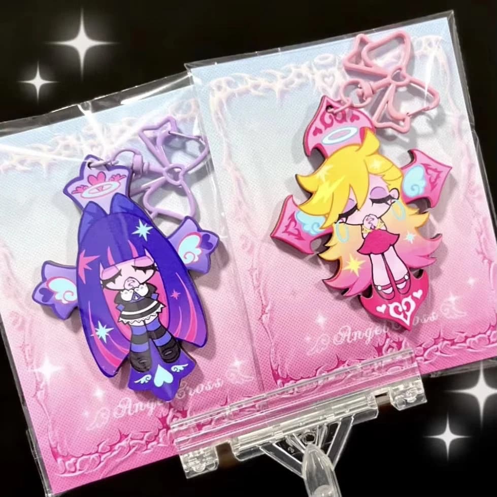 O chaveiro de personagem de desenho animado "Panty & Stocking with Garterbelt" em acrílico, adequado para coleção de fãs