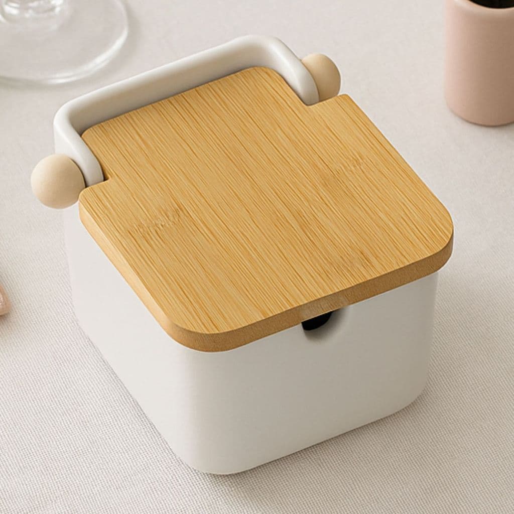 SALEIRO DE CERAMICA COM TAMPA DE BAMBU SALINO