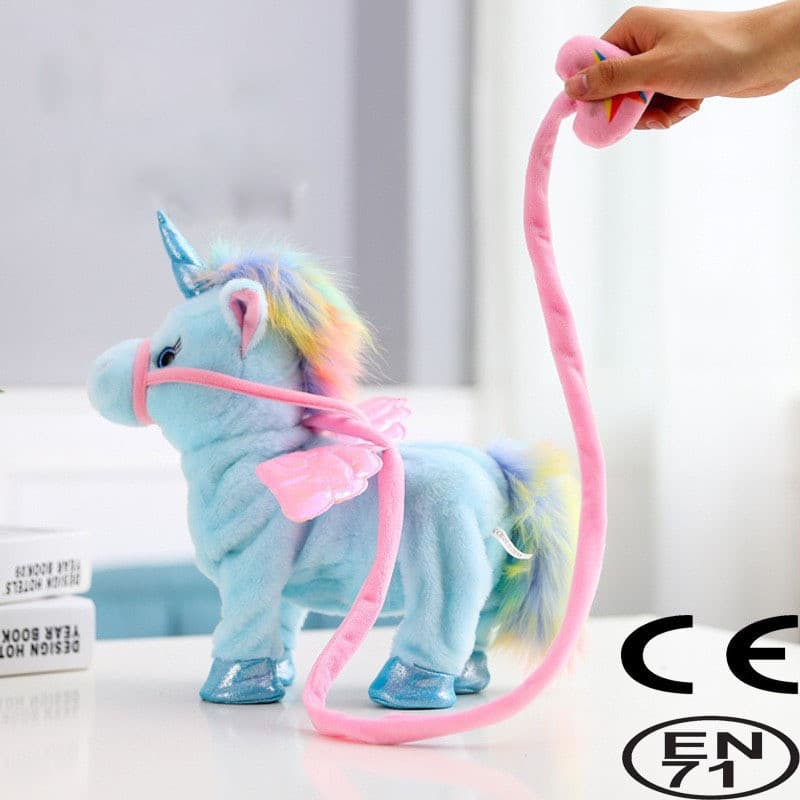 Unicórnio de pelúcia elétrico Trella, cavalo de pelúcia, brinquedo de pelúcia anjo, unicórnio e cavalo.   AQ6S