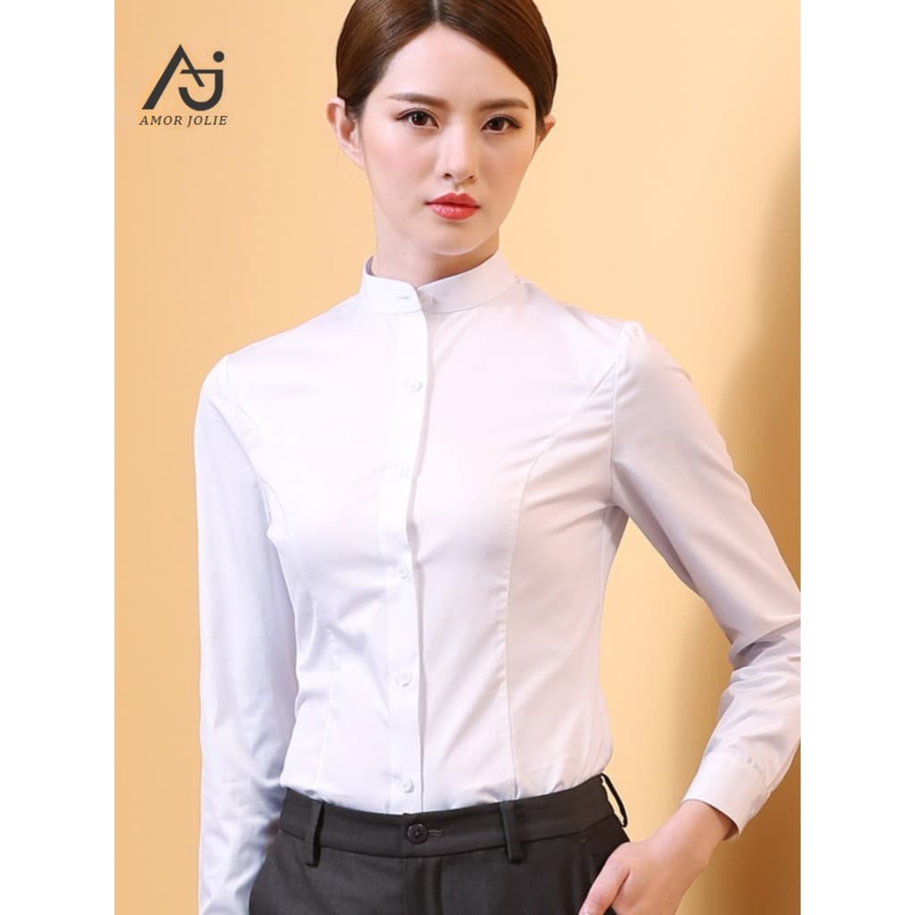 Camisa profissional feminina de manga comprida gola alta camisa branca OL Commuter magro-ajuste workwear Hotel workwear