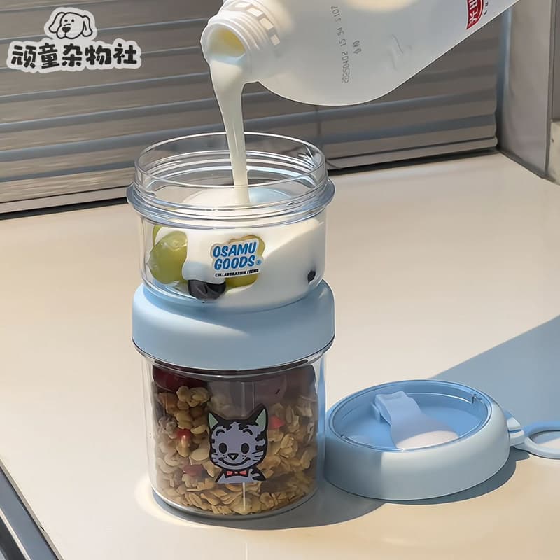 Copo de iogurte Haradaji com tampa e colher, portátil, estudante, escritório, trabalhador, copo de frutas, café da manhã
