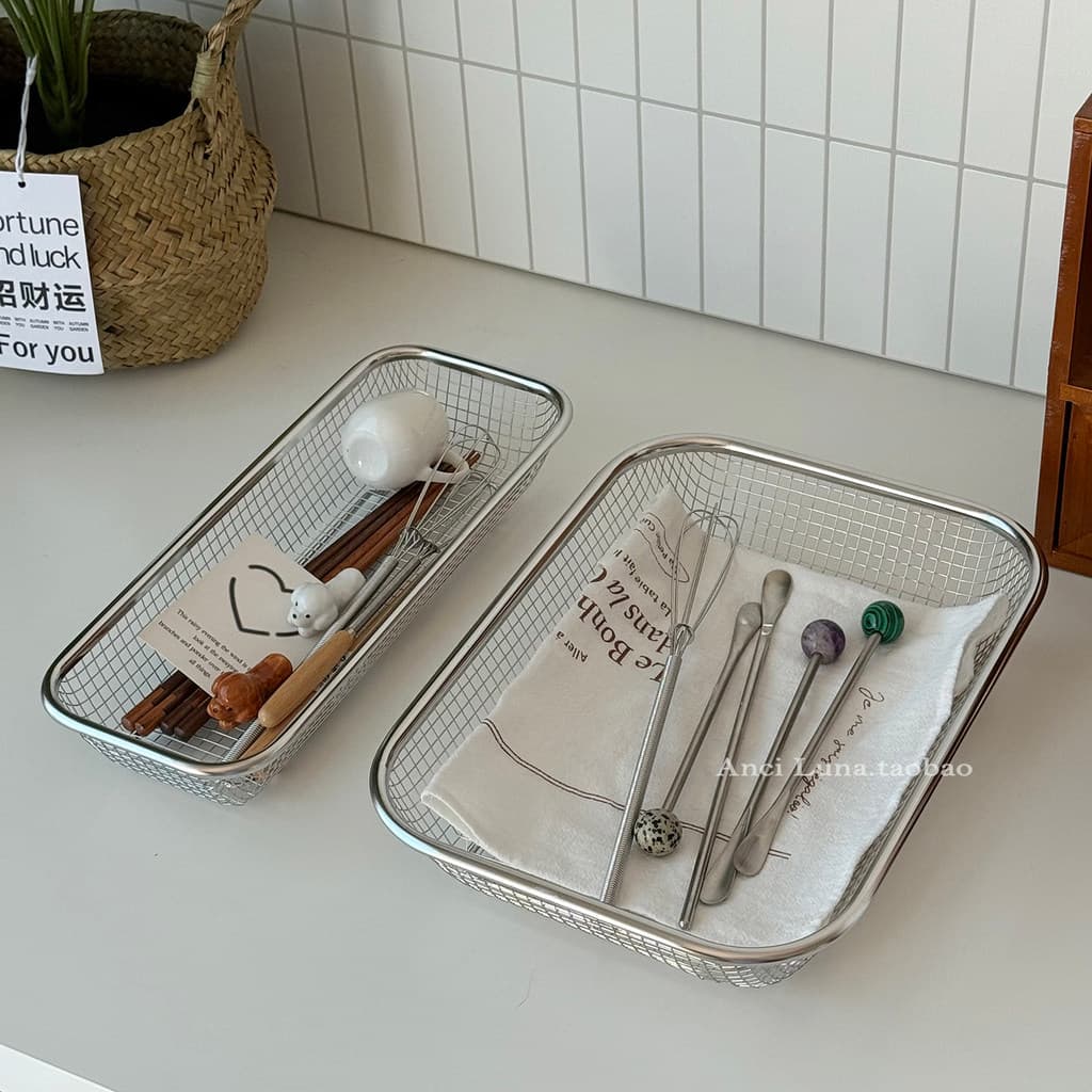 Ins estilo simples cesta de armazenamento de aço inoxidável Desktop artigos diversos arrumado cesta de armazenamento coz