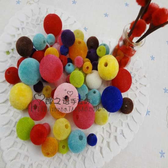 Diy artesanal miçangas Material acrílico reunindo contas bola peluda contas coloridas contas redondas de pelúcia
