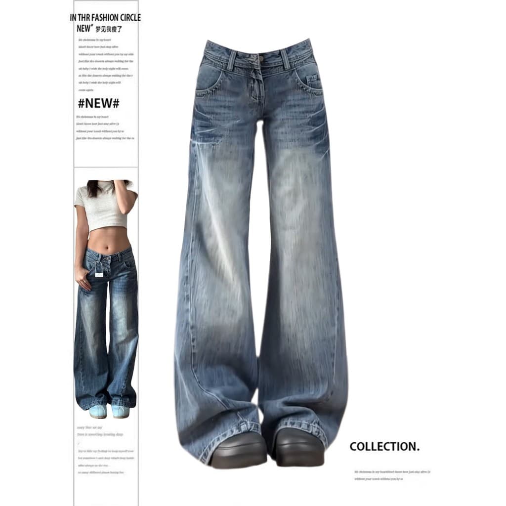 Tamanho grande Design Retro sentir lavado angustiado Jeans feminino 2026 primavera gordura mm solto mais magro olhar per