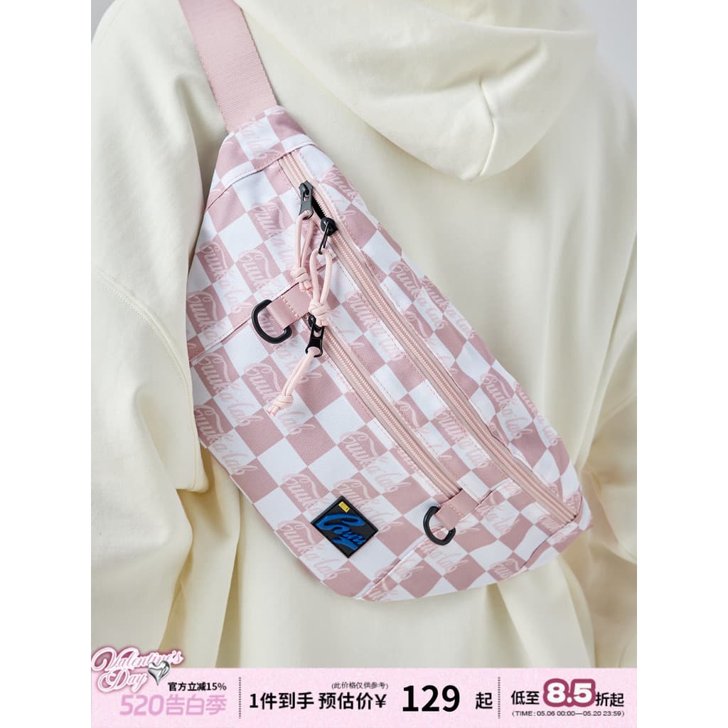 Guuka Street Wear rosa mensageiro cintura saco feminino novo estilo casal xadrez esportes saco de peito de um ombro masc