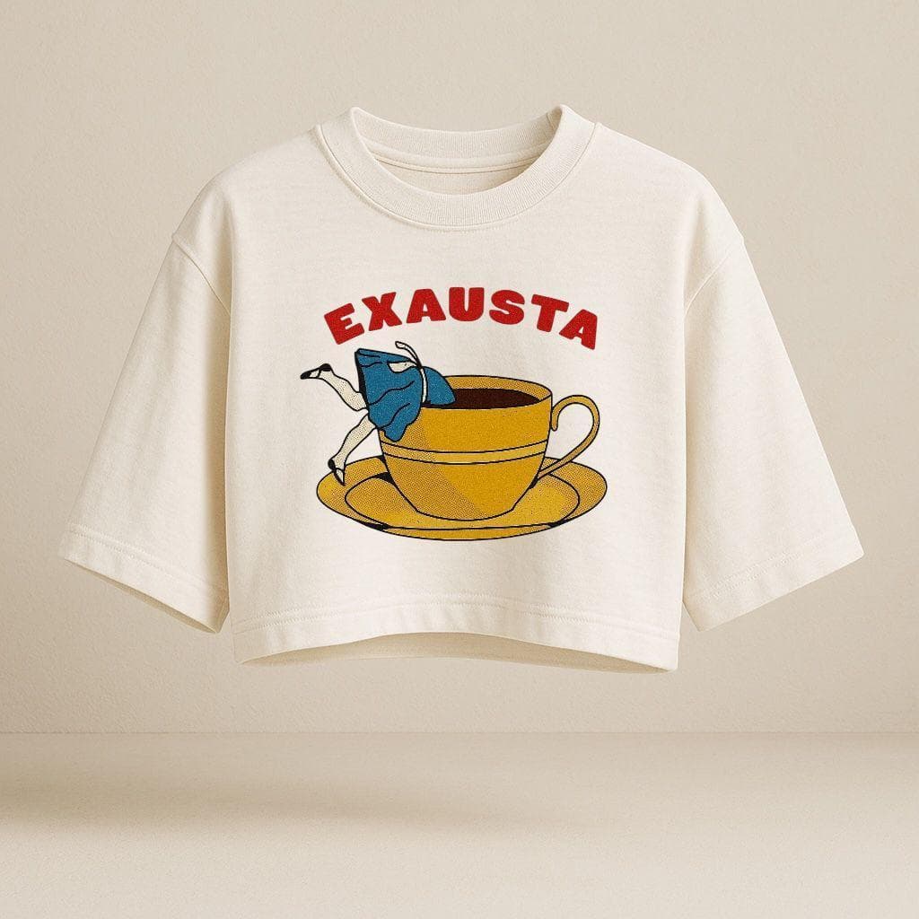 Blusa Cropped Feminino Oversized Estampado Exausta Estiloso Moda Off White