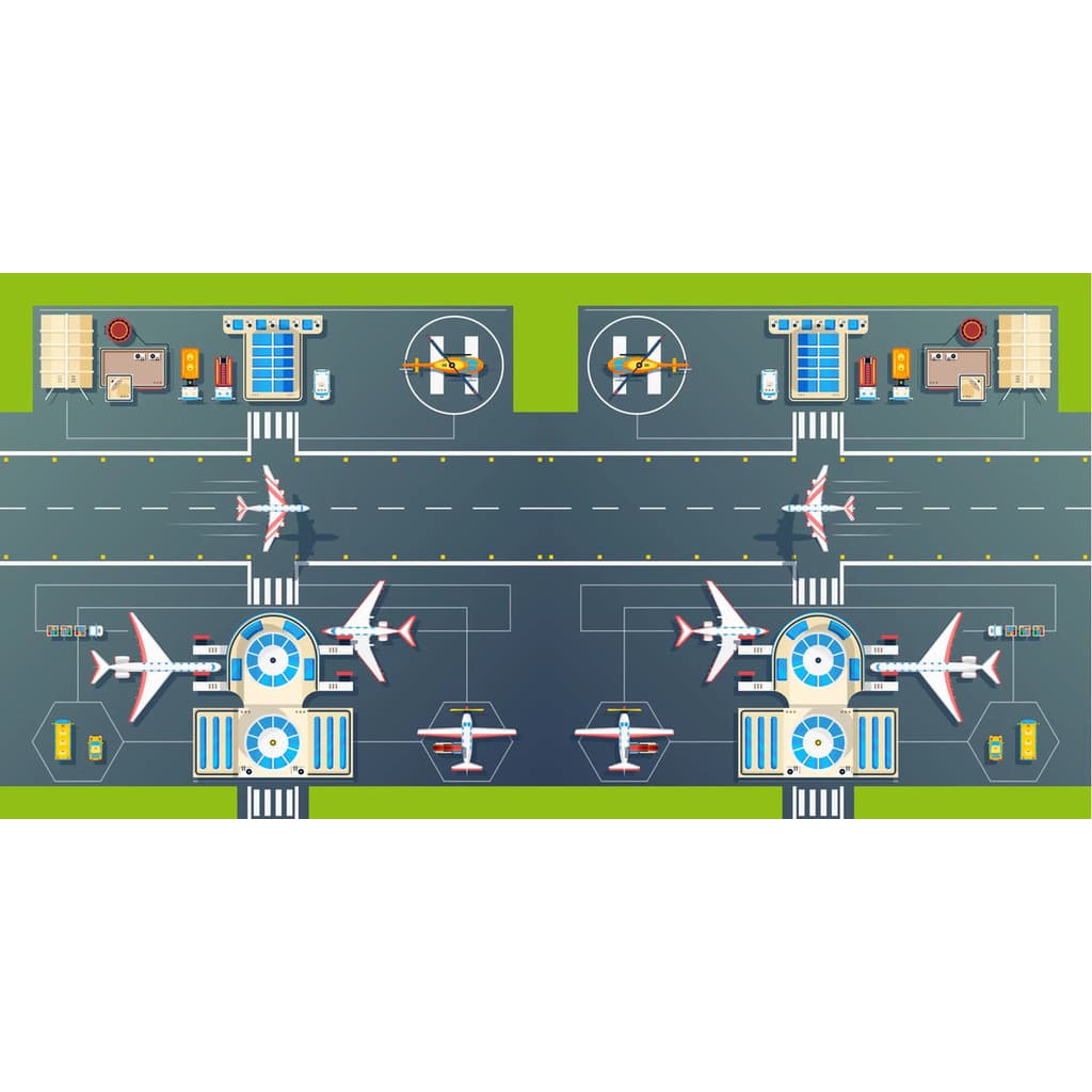 Tapete Infantil Pista Aviao Aeroporto 150x70cm Quarto Tapete Carro Transporte Lona Carrinhos Menino