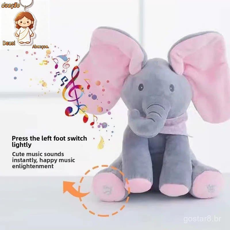Brinquedo de Elefante Animado Cantante com Orelhas Móveis, Brinquedo Elétrico de Pelúcia de Desenho Animado Anime