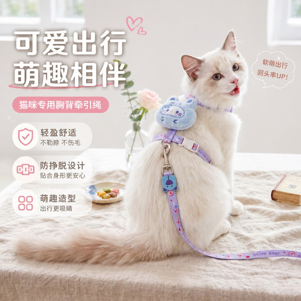 Trela de gato em forma de I impressa Coleira de gato Coleira de cachorro Coleira de coelho Suprimentos para animais de e