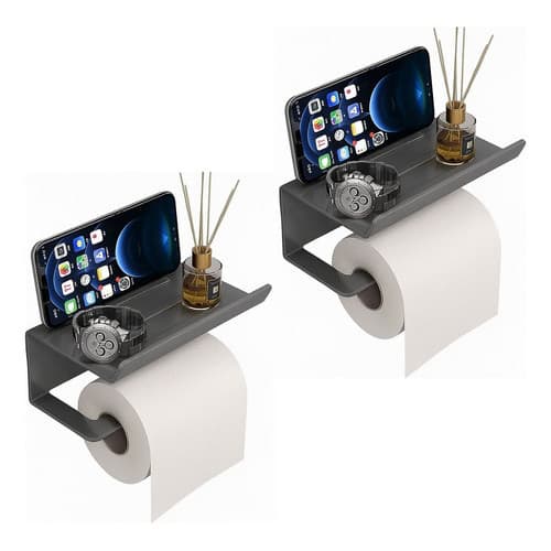 Kit 2 Suporte Papel Higiênico Apoio Para Celular Sem Furos