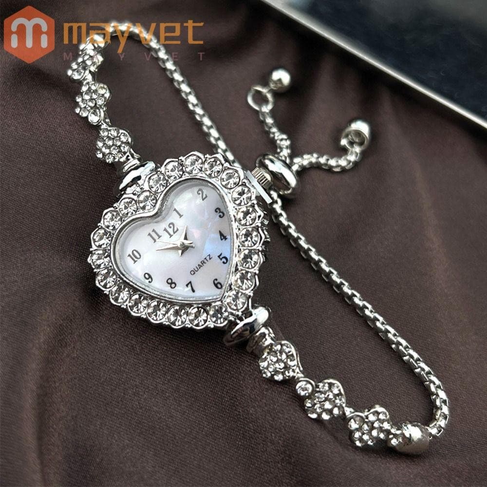 Relógio Em Formato De Coração MAYVET , Pulseira De Cravejada De Diamantes , Relógios De Quartzo Com Strass , Aço Inoxidá