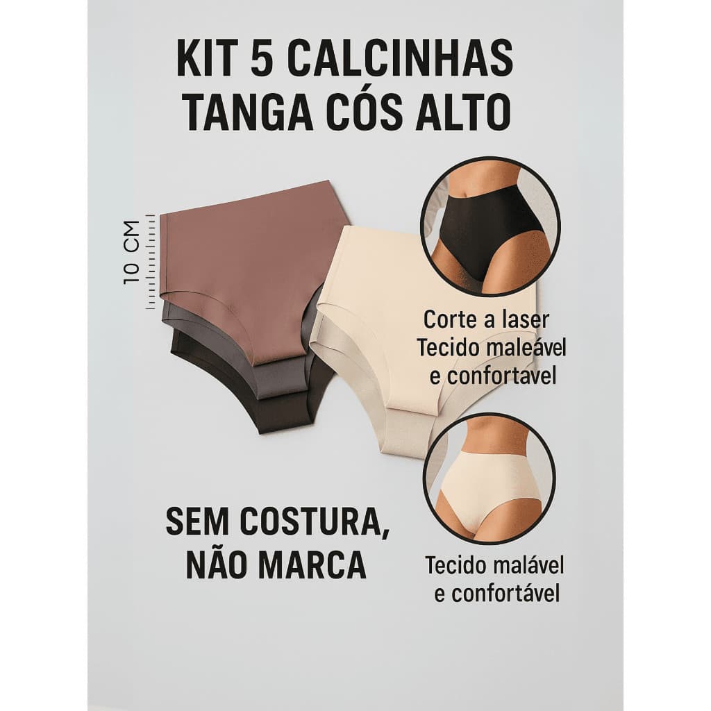 Kit de Calcinhas Cós Alto Sem Costura Corte a Laser Conforto Não Marca