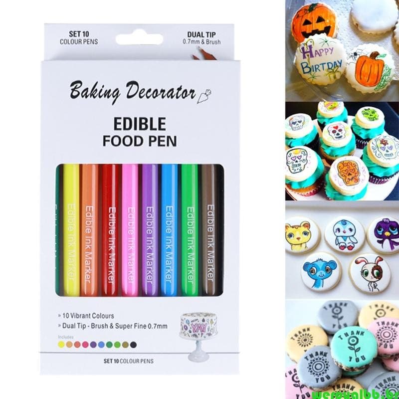weroyalbb Conjunto 10 Canetas Decoradoras Cores Grau Escritor Gourmets Comestíveis Ponta Fina E Grossa
