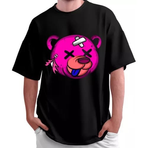 Camiseta Oversized Streetwear Urso Rosa Unissex Larga - Bt124