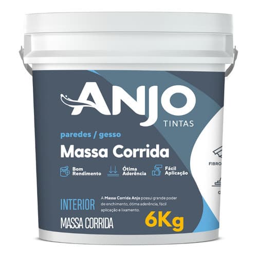 Massa corrida PVA Anjo 6kg interior alvenaria drywall gesso preparação de paredes alto rendimento