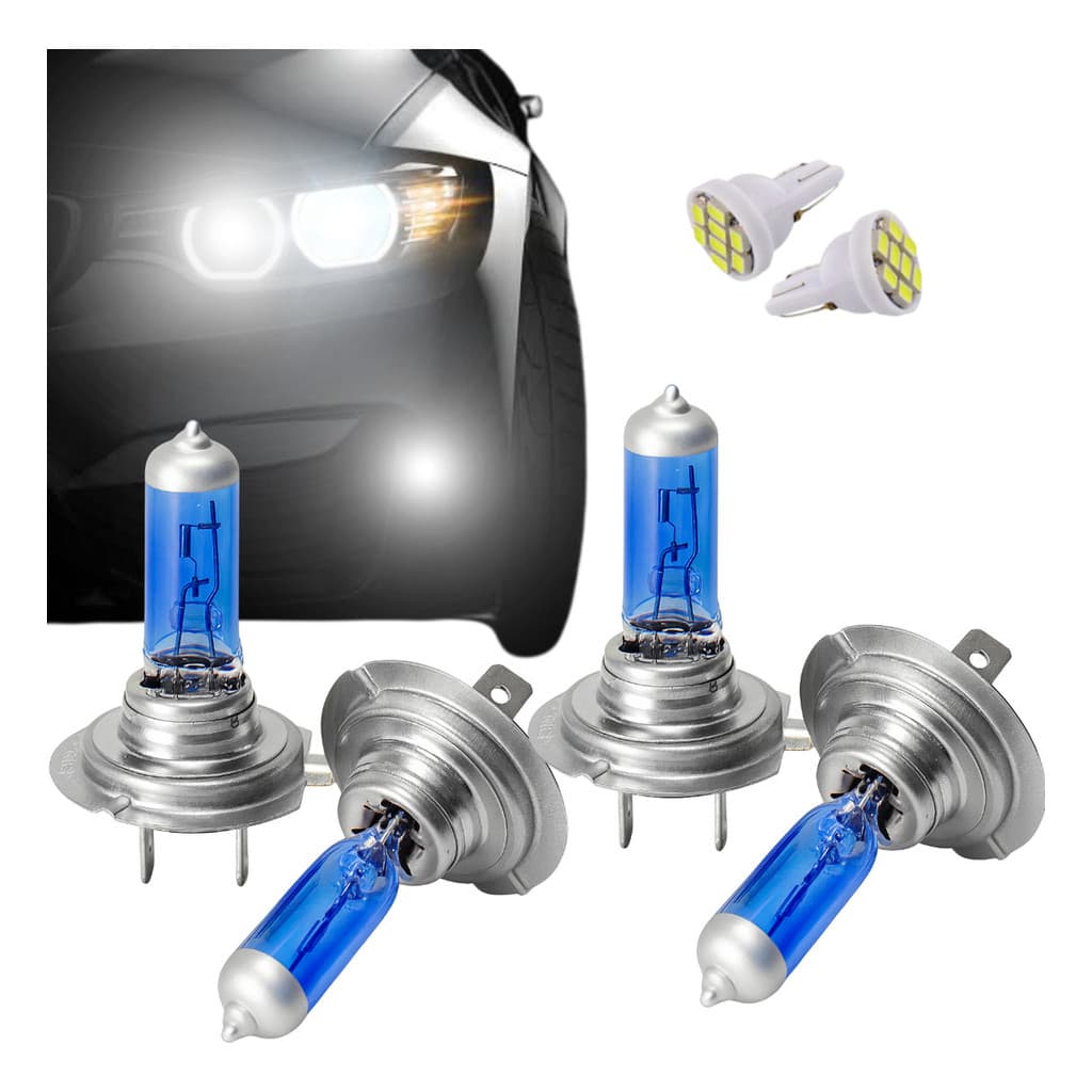 Kit 2 Par Lampadas Super Branca Farol Baixo H7 Alto H1 + T10