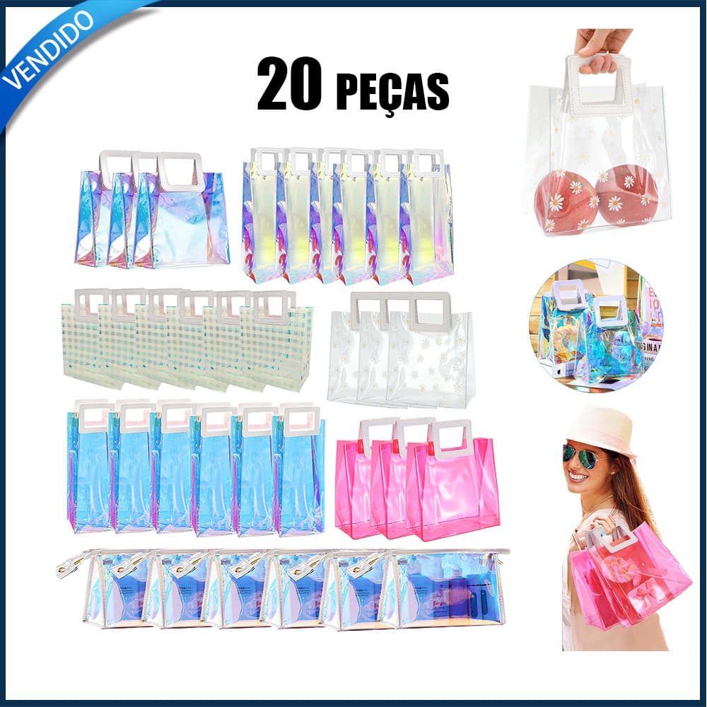 20 Sacolas Plásticas Transparentes Com Alças Saco Transparente De PVC Para Casamento Em Sacola De Plástico Férias