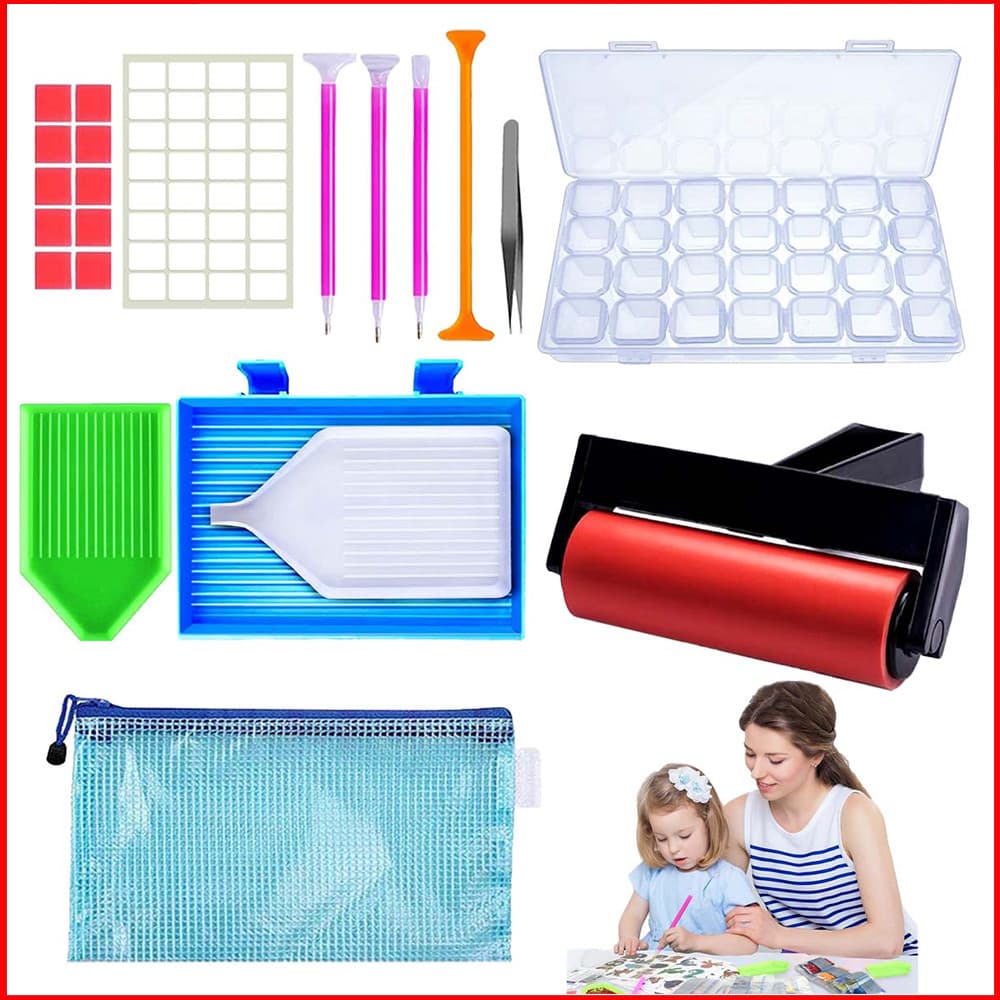 13 peças Ferramentas de pintura de diamante completas – Caneta, Cola, Bandeja, para Trabalhos Manuais e Artesanato