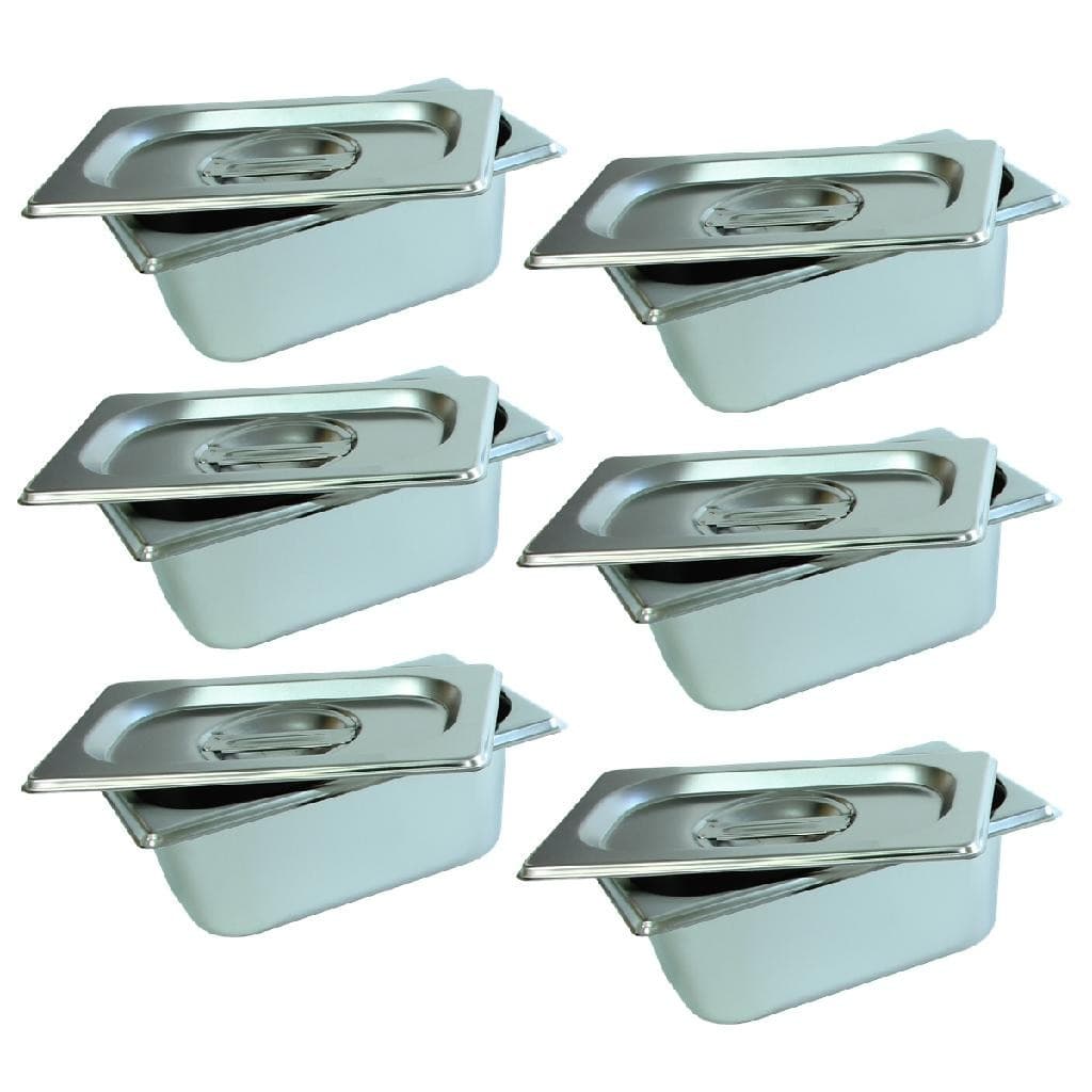 6 Cuba Gastronomica Inox Com Tampa 1/9x65 Gn Buffet Cozinha