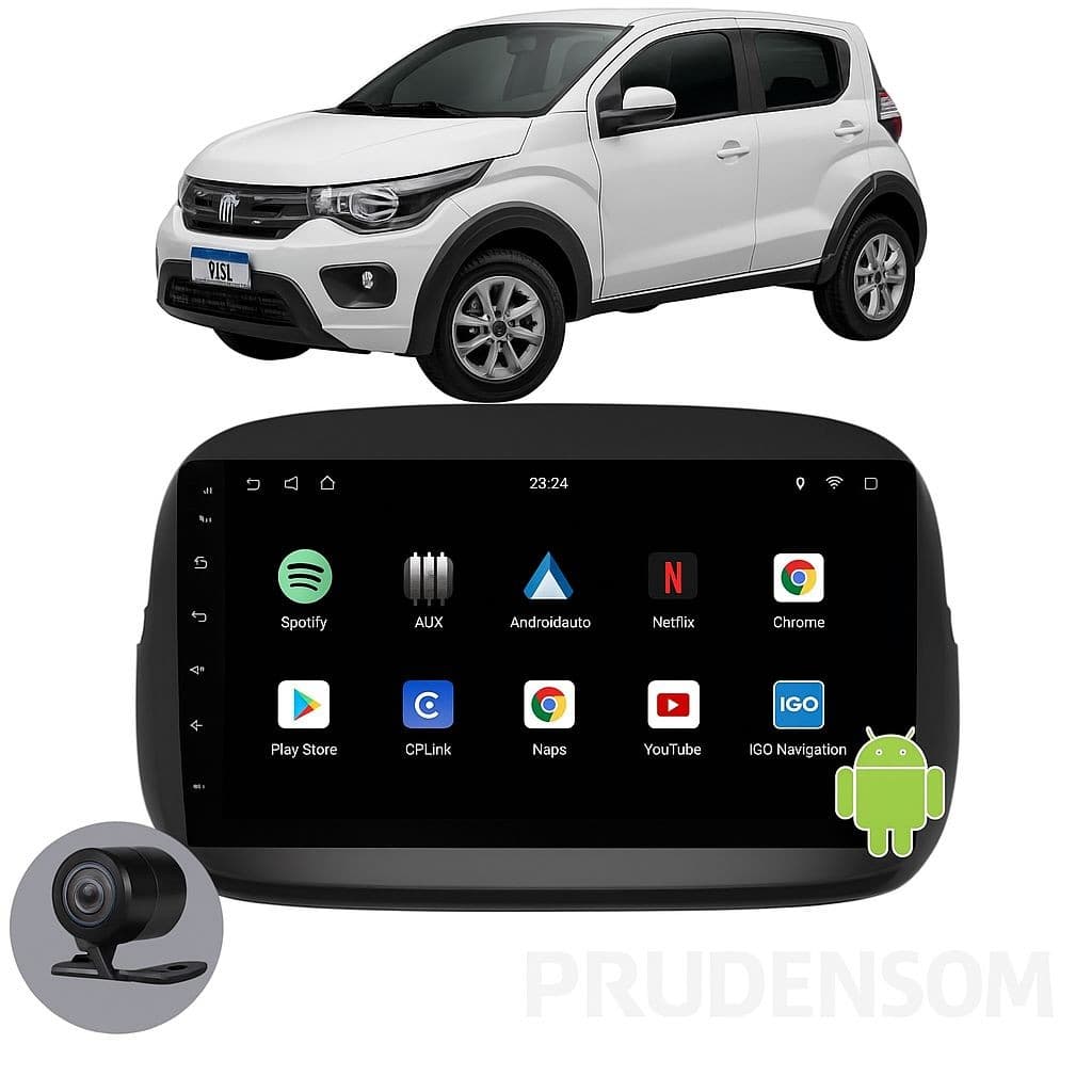 Multimidia MP5 Android CarPlay GPS Wifi Fiat Mobi 2017 2018 2019 2020 2021 2022 2023 + Moldura + Camera de ré