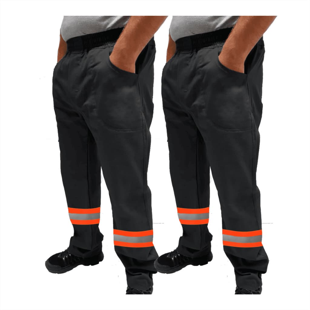 Kit C/ 2 Calça de Uniforme Servente Brim Profissional Reforçada Com Faixa Refletiva Laranja