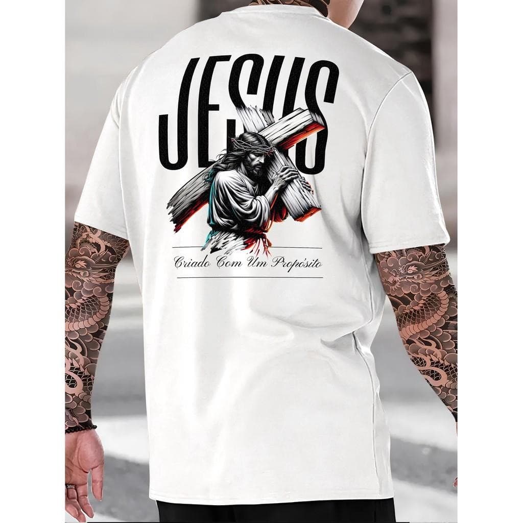 Camiseta Masculina com estampa de Jesus Streetwear Camisa Básica Algodão Premium