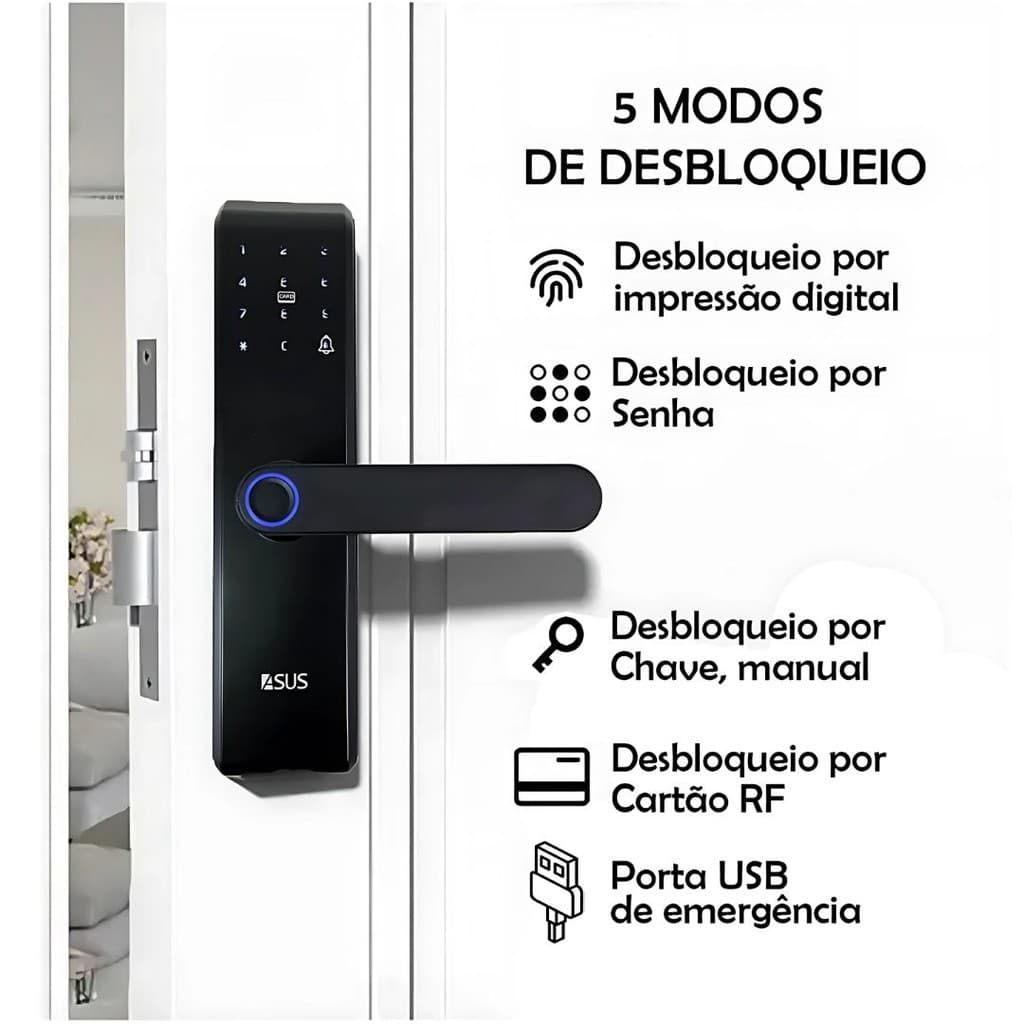 Fechadura Inteligente Semi Automática P/ Quarto Sem Wifi Preto