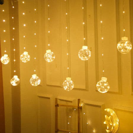 Cortina LED com 10 Lâmpadas Bolas Incandescentes Quente