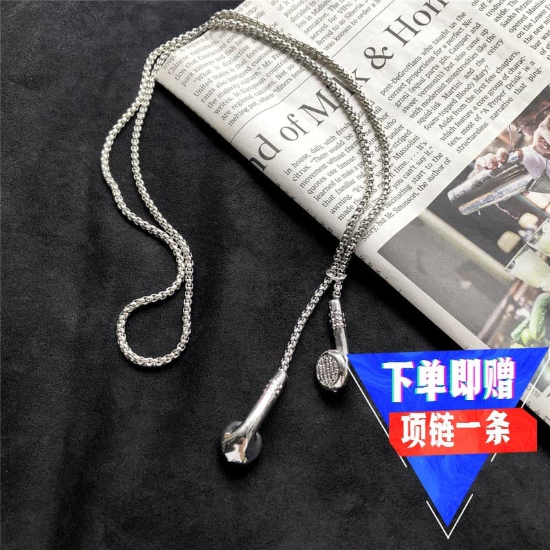 Único fone de ouvido pingente longo colar criativo corrente de Metal All-Match prata titânio aço fone de ouvido Hip Hop