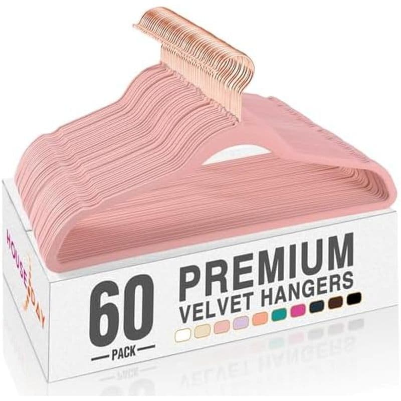 HOUSE DAY Cabides De Veludo Rosa Pacote Com 60 , Roupas De Feltro Antiderrapantes Premium , Casaco Resistente E , Duráve