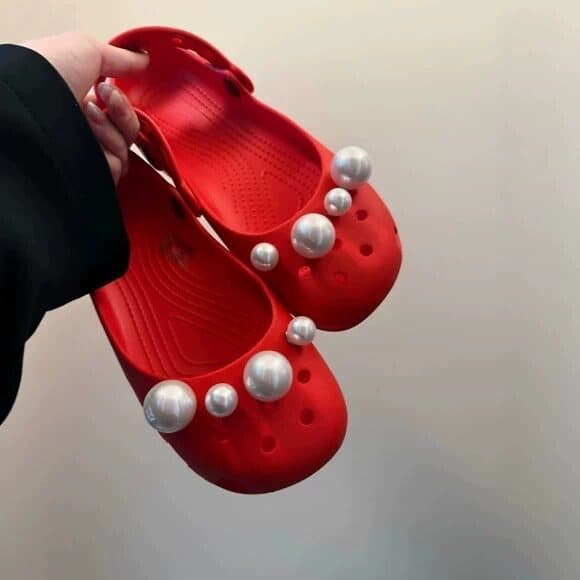 Grande pérola sapato fivela 2026 novo estilo sapatos de balé buraco acessórios sapatos flor atmosfera criativa simples d