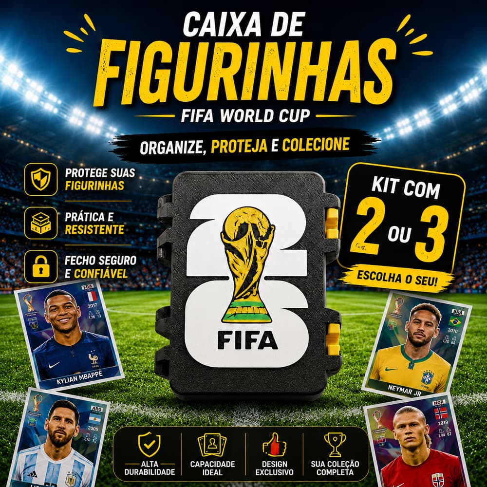 Caixa Porta +400 Figurinhas Copa Do Mundo 2026 Futebol Com Divisória Cards Com Organizadora