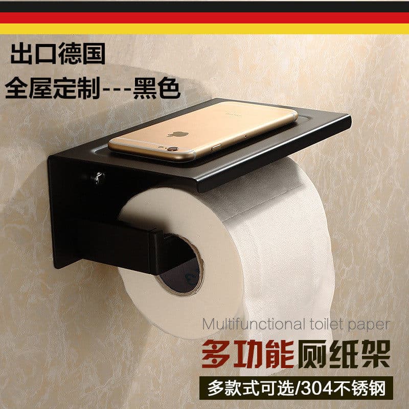 Exportado para a alemanha, suporte de tecido preto para banheiro, papel higiênico, prateleira para Tablet, rolo de papel
