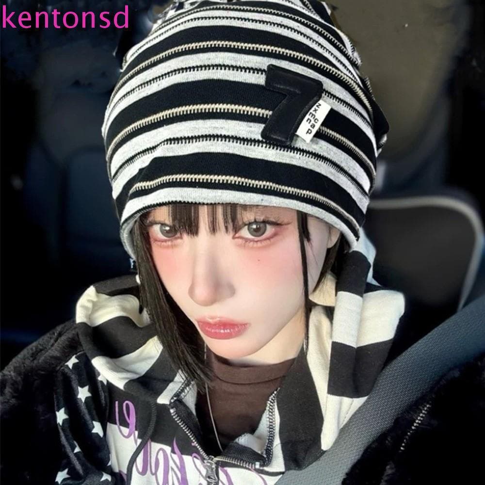 Chapéu De Tira Larga KENTONSD , Boné Listrado Y2k Respirável Primavera Outono , Gorro Macio Coreano Desleixado Feminino