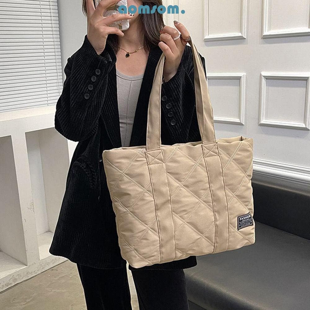 Bolsas Acolchoadas De Algodão AOMSOM , Sacolas Nylon , Embreagens De Cor Sólida De Grande Capacidade Da Moda Inverno