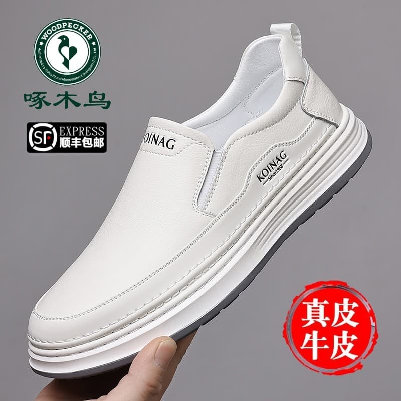 Woodpecker sapatos masculinos de couro genuíno esportes casuais sapatos de couro masculino deslizamento em sola macia le
