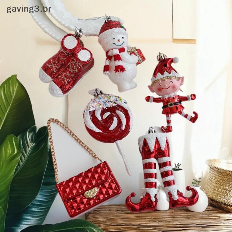 [GAVBR] Pingente De Natal Vermelho Branco Desenho Animado Plástico Árvore DIY Vertical Família Decoração De Atmosfera [H