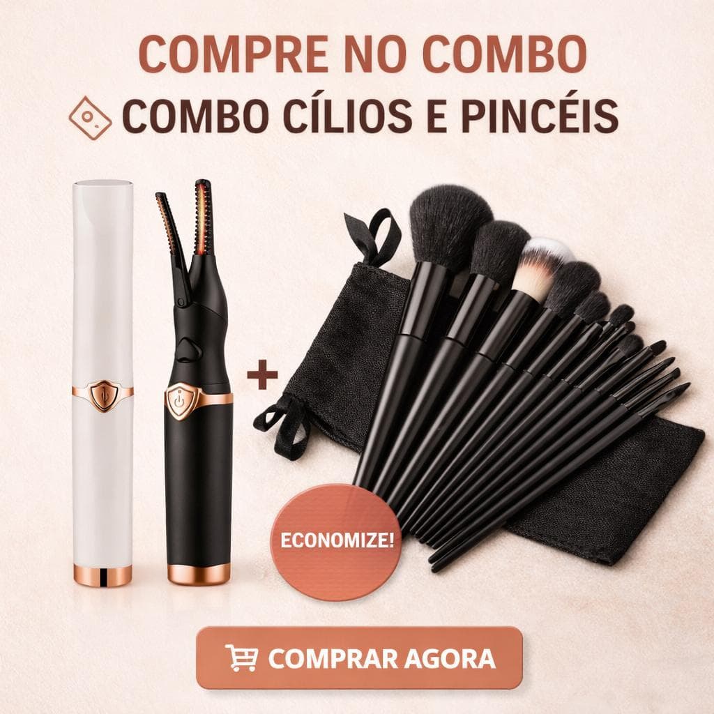 KIt Modelador de Cílios Elétrico Curvex Térmico + Kit 13 Pincéis de Maquiagem Profissional + Bolsa de veludo