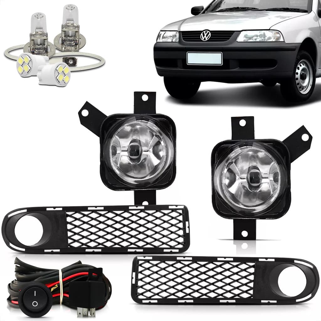 Kit Farol De Milha Neblina Gol Parati Saveiro G3 Fase 1 1999 2000 2001 2002 Botão Alternativo + Lâmpada
