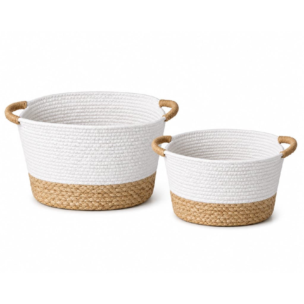 Conjunto Kit 2 Cestos Tam P e G Em Fibra Natural C/ Algodão