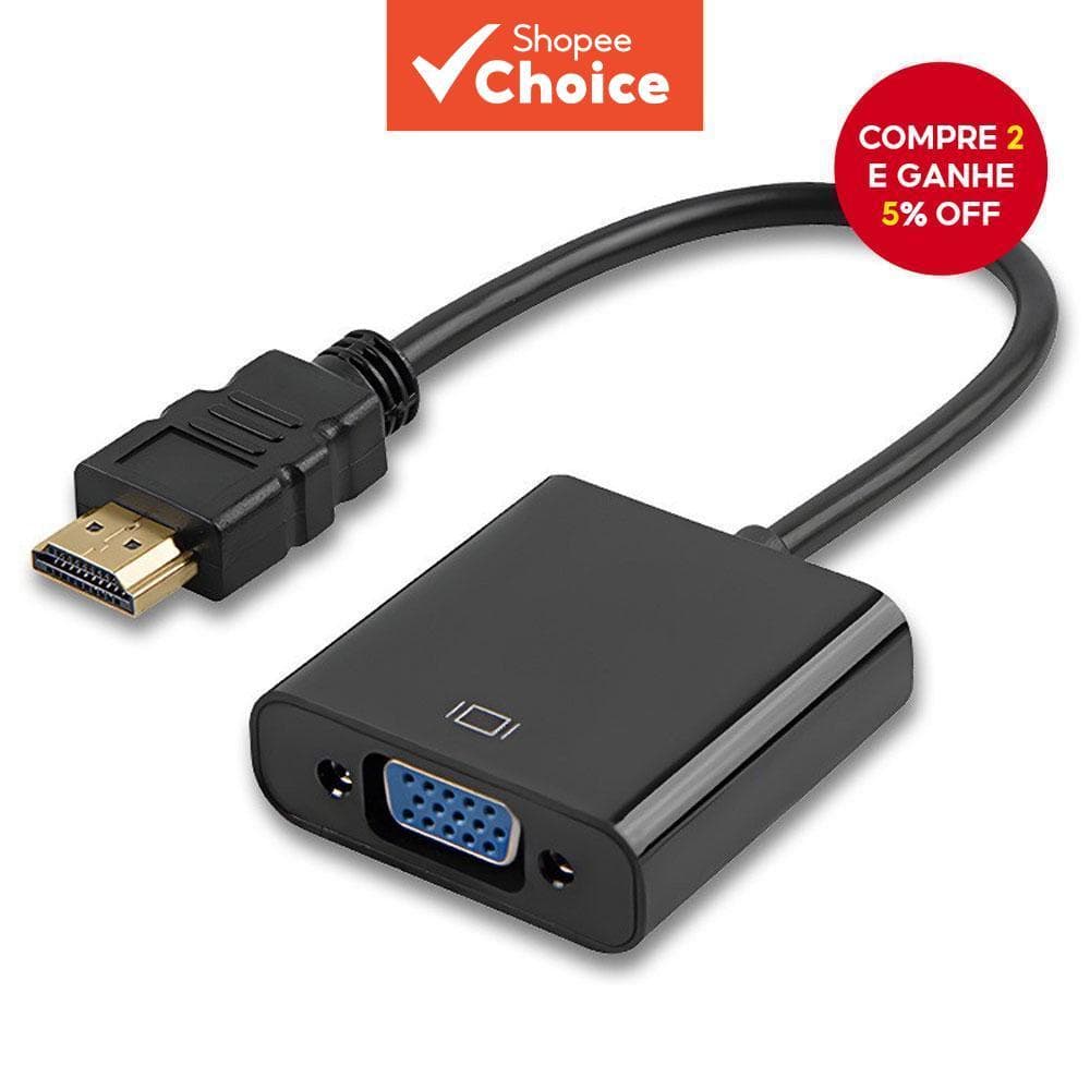 Conversor HDMI para VGA com Áudio e Fonte de Alimentação para Laptop, PC, TV 1080P