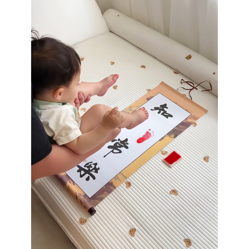 Contentamento Changle Caligrafia e Pintura Pegadas Cerimônia do Mês Completo Pegadas de Mão Bebê Primeiro Ano Mão Comemo