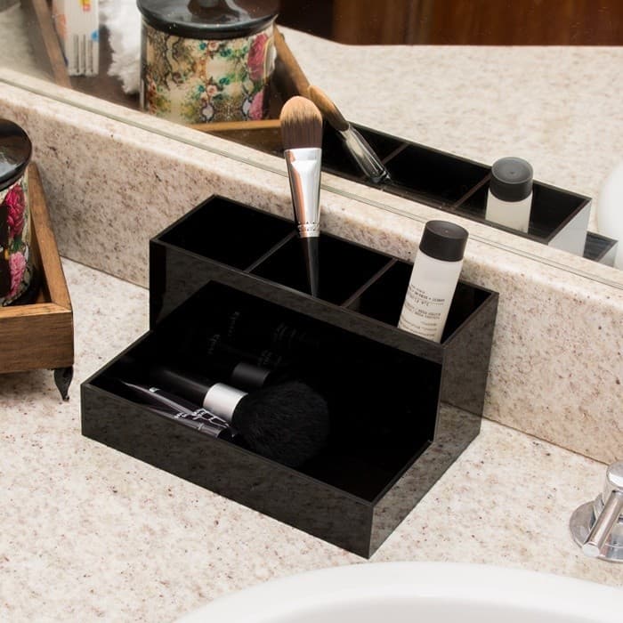 Porta pincel e lápis de Acrílico Preto Organizador para Maquiagens / Make