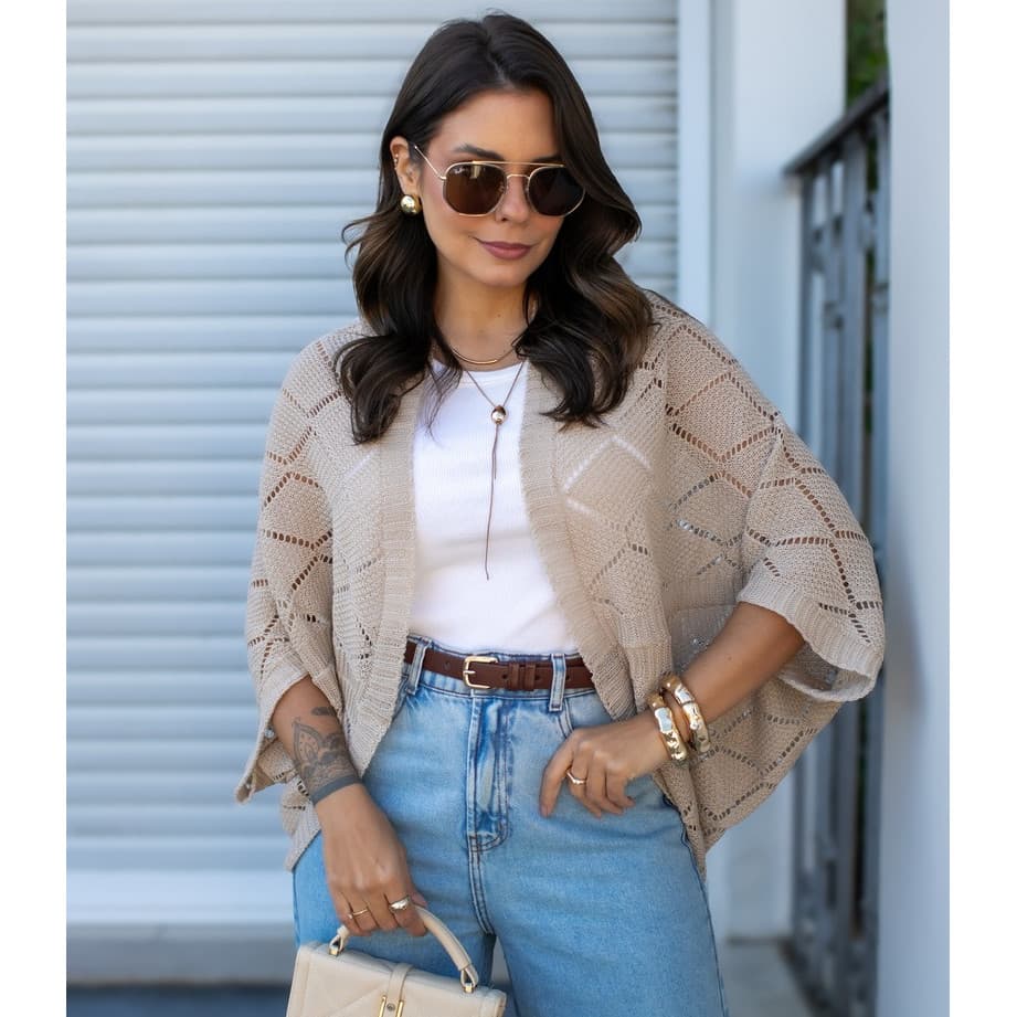 Capa Kimono Cardigan Casulo manga morcego aberto rendado Casaco Tricot Poncho Zig
