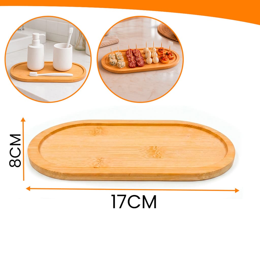 Bandeja De Bambu Oval 17x8CM Tábua De Cozinha Multiuso Petisqueira Banheiro