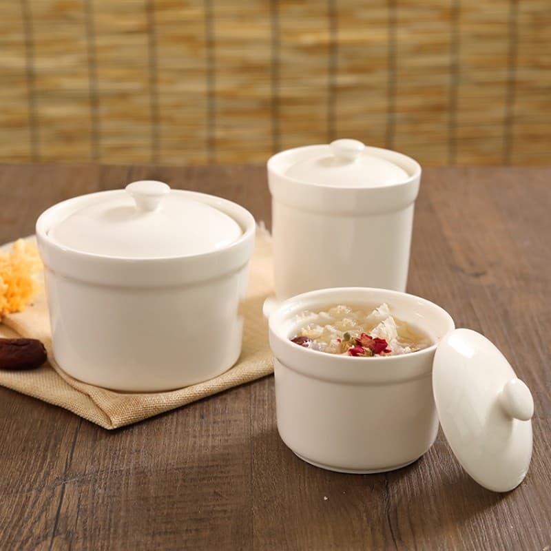 Copo de guisado de ninho de pássaro, copo de sopa de cerâmica à prova d'água com tampa, pote de guisado pequeno, um serv