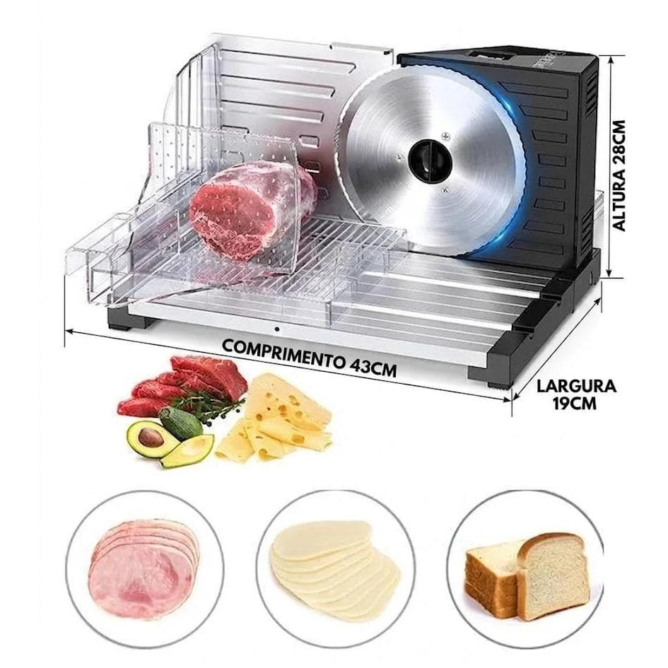 Fatiador De Frios E Alimentos Elétrico Cortador Carne Leguminosas Alumínio 127v Profissional